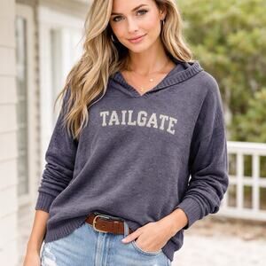 NWT Marled Hooded Sweater Womens XL Navy Tailgate Graphic Pullover Cozy Boho